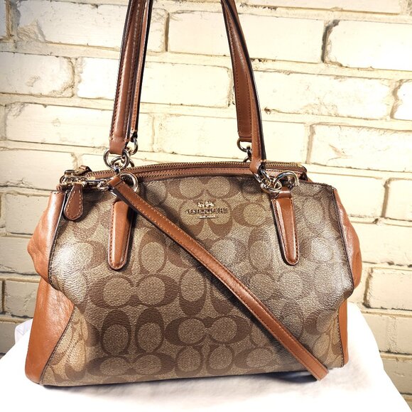 Euc Coach Signature C's Khaki Peyton Shoulder Bag Handbag Purse - Picture 2 of 14